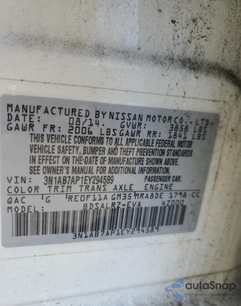 2014 Nissan Sentra S from USA, damaged, VIN 3N1AB7AP1EY294589